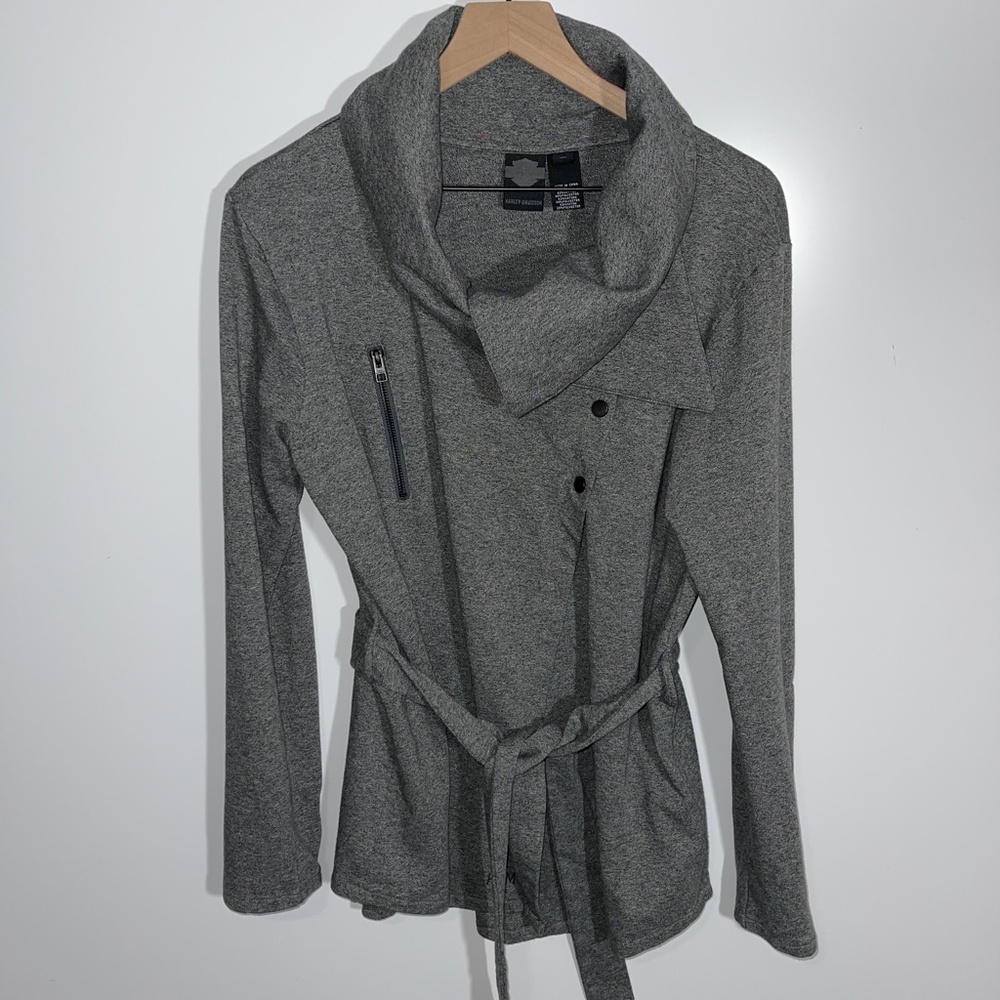 Harley-Davidson‎ Grey Asymmetric Cowl Neck Belted Cardigan Size XL